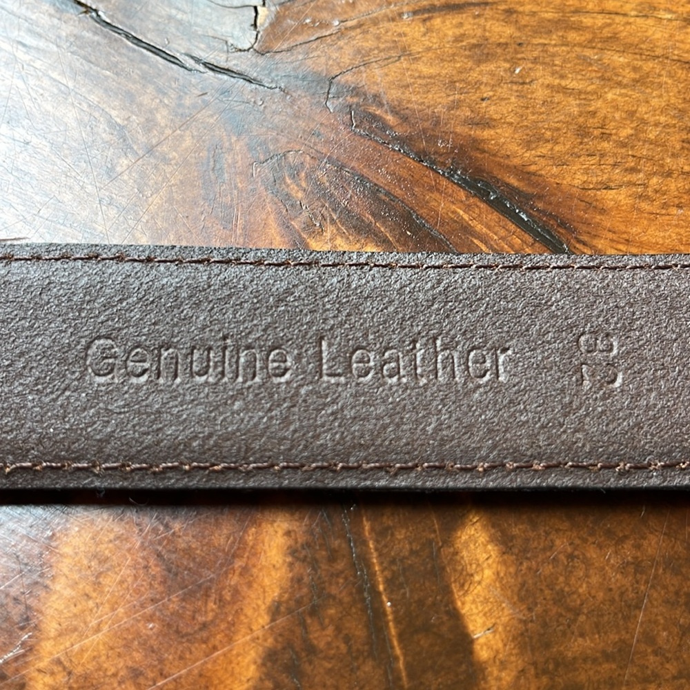 Clarks Genuine Leather Dress Belt Silver Tone Adjustable Buckle Brown - Sz 32 - Picture 5 of 12